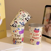 Tasse à eau en acier inoxydable 304 à couvercle simple, motif graffiti original, pour camping, pique-nique, bière, café, thé, design mignon de dessin animé