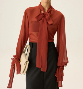 Autunno primavera nuovo Design da donna camicetta Casual <span class=keywords><strong>con</strong></span> <span class=keywords><strong>fiocco</strong></span> elegante da ufficio da donna a manica lunga in Chiffon - Product Image 3