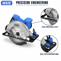 Scie circulaire électrique sans balais HERZO 185 mm 1200 W avec laser et extraction des poussières 6000 tr/min