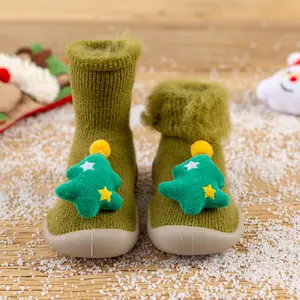 Рождественские носки Xinanghui для маленьких мальчиков и девочек, нескользящая обувь для малышей, обувь для первой ходьбы на зиму
