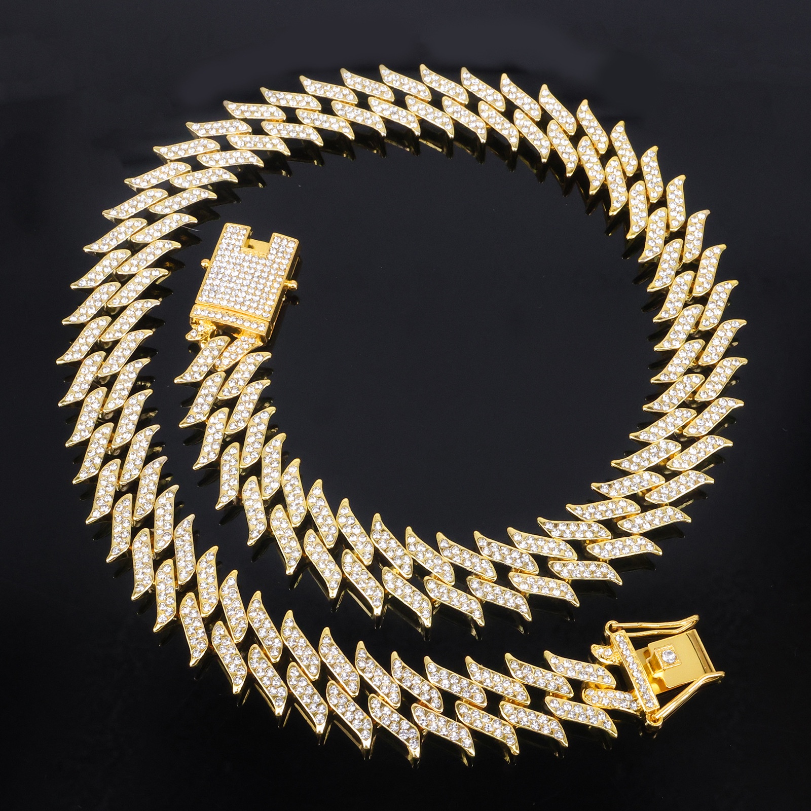 European and American Men's Trendy Cool Hip-Hop Style Cuban Necklace New Full Diamond Pepper Chain Link Chain Jewelry