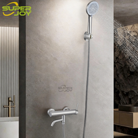 Ensemble de douche SUS 304 à installation facile, mitigeur de salle de bain 2 fonctions avec jet de massage doux et effet pluie, kit robinetterie de douche