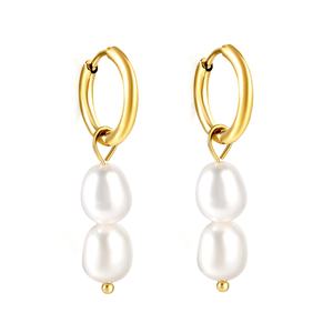Nuevas Joyas Elegantes para Mujer, Pendientes de Aro con Perlas y Colgante Geométrico de Acero Inoxidable Chapado en Oro de 18K para Chicas - Product Image 1