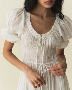 Fabricant de vêtements personnalisé printemps été col carré à manches courtes élégant décontracté femmes blanc coton robe mi-longue - Product Image 4