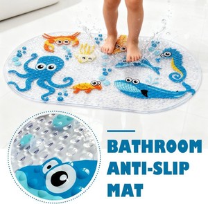 Tappetino Antiscivolo per Vasca da Bagno YIJU con Ventose, 27x15 Pollici, Stampa con Simpatici Animali Marini, per Bambini - Product Image 1