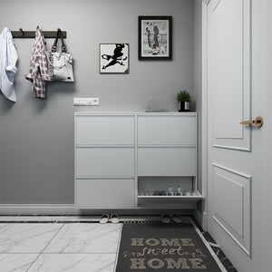 Armoire à chaussures murale en métal au design moderne, 3 tiroirs à rabat, sans assemblage requis, étagères à chaussures en MDF pour hôtels et appartements - Product Image 3
