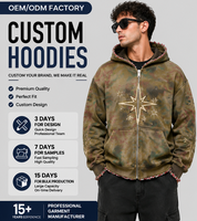 Sweat à capuche zippé camouflage délavé vintage personnalisé, veste streetwear épaisse, fabricant OEM ODM marque privée