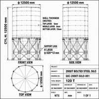 Silo en acier boulonné robuste de 2000 tonnes pour le stockage de ciment et de cendres, silo industriel de grande capacité de 12500 mm de diamètre avec 8 pieds de support stables