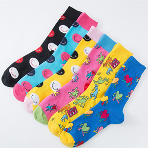Chaussettes en coton 200N style Pop Art à pois colorés, motif visage <span class=keywords><strong>humain</strong></span> dansant, nouveauté pour hommes, streetwear décontracté, chaussettes en coton - Product Image 2