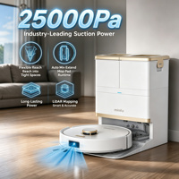 Robot aspirateur et serpillière intelligent 2-en-1 avec station de nettoyage et vidage automatique, aspiration puissante de 25000 Pa, navigation LiDAR, robot de nettoyage domestique