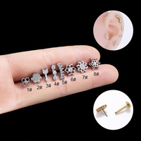 YW G23 titane 16g broche de poussée sans fil Labret Piercing pour les lèvres F136 oreille Cartilage Helix Tragus clou Piercing pour le corps