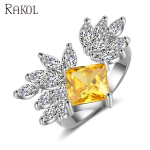 RAKOL RP2109 Square Adjustable Zircon Crystal Ring 2021 Real Gold Plated Jewelry - Product Image 2