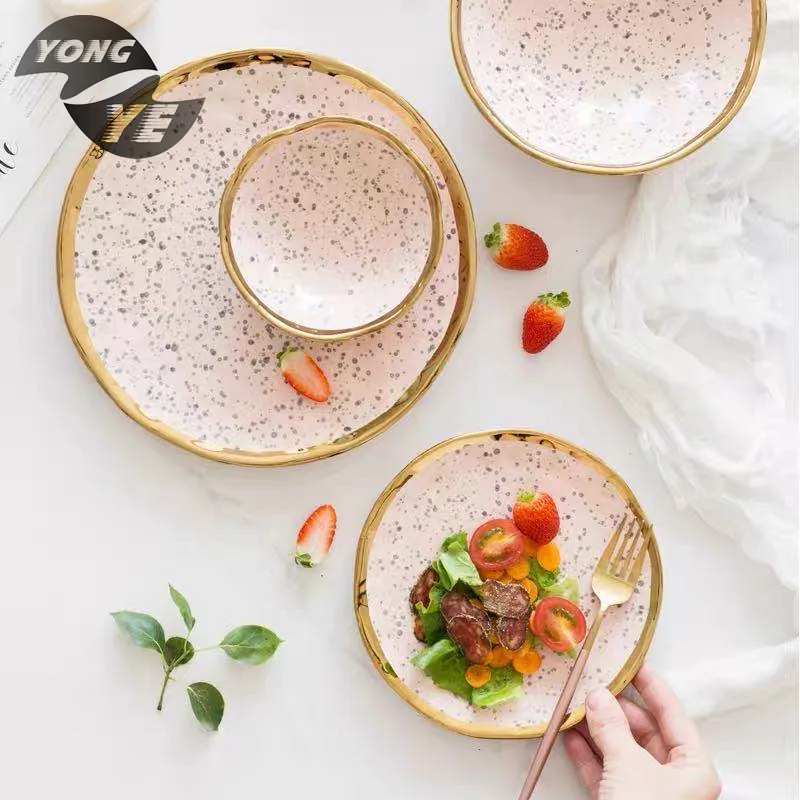 Chất Lượng Cao Gốm Món Ăn & Tấm Bộ Đồ Ăn Màu Hồng Đồ Dùng Nhà Bếp Gốm Bowl Set Sứ Bộ Đồ Ăn