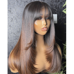 Perruques en cheveux humains doublement tirés en gros, bob avec frange, couleur ombrée brun, cheveux vierges vietnamiens courts, perruque avec fermeture 5x5 pour femmes noires - Product Image 3