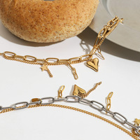 Bracelet en acier inoxydable bicolore plaqué or 18 carats breloque étoile coeur 3D couche empilable idée cadeau fille cool