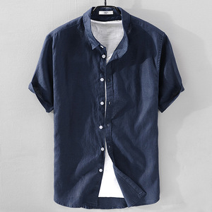 Camisa de Lino Blanca para <span class=keywords><strong>Hombre</strong></span>, Transpirable, Cómoda, Formal, con Cuello Mao, <span class=keywords><strong>Manga</strong></span> <span class=keywords><strong>Corta</strong></span>, para la Temporada de Verano - Product Image 4