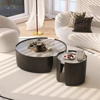 Table basse moderne ronde avec dessus en marbre Ensemble de tables basses de luxe Meubles de salon Table basse dorée imbriquée en acier inoxydable