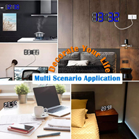 Décoration moderne pour la maison, 3 niveaux de luminosité, veilleuse murale, de table, de bureau, horloge numérique LED 3D blanche avec affichage de la température, charge USB