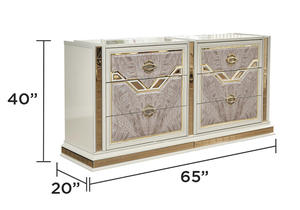 Modern Style 5 Pc Queen Upholstered Bedroom Set with Wood and Gold Accents in Beige for Hotel Use by OE HOME - Product Image 2