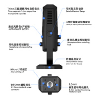 Microfono a Condensatore Omnidirezionale USB Professionale per Gaming, Conferenze, Podcast, Registrazione con Controllo del Guadagno e Pulsante Muto