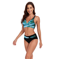2026 Nieuwe Halter V-hals Wikkel Bikini Set Dames Hoge Taille Buikcontrole Kleurblok Print Push-up 2-delig Zwempak Verwijderbaar