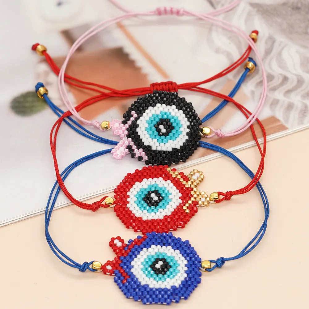 Go2boho bunte Designs rundes böser Auge Anhänger glückliche Freundschaft Schmuck Boho handgefertigte Frauen Perlen-Armbänder für tägliche Geschenke