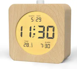 Reloj de madera con alarma LCD Digital de mesa de escritorio de oficina multifunción con luz trasera para decoración del hogar