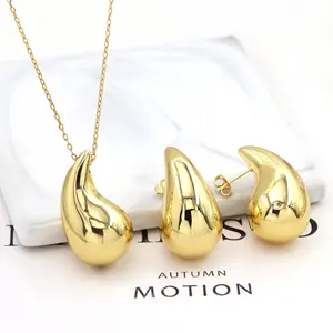 Luxus Brand Statement Anhänger vergoldet Edelstahl Designer Wasser tropfen Tröpfchen Halskette Ohrringe Schmuck Set für Frauen