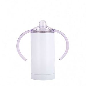 12oz Classic Straight Vacuum Insulated Stainless Steel White Sublimation Blank Toddler <b>Kids</b> Sippy <b>Cup</b> Tumbler Dual Lids - Product Image 3