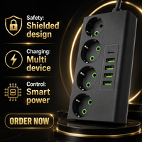 Multiprise sans fil personnalisée avec chargeur, câble d'extension prise UE, 4 prises, 6 ports USB, IP20, 2,0 m, protection renforcée pour bureau