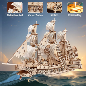 Modelo de Barco de Madera Dutchman, Rompecabezas 3D, Juguete Educativo de Bloques de Construcción para Armar, Regalo Hecho a Mano para Niños - Product Image 3