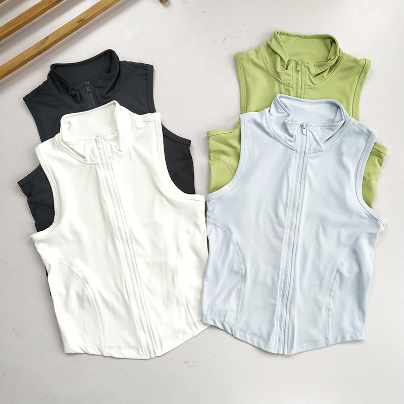Women's Zipper Sports Vest- Slim Fit Quick-Drying Sleeveless Top for Gym Running Yoga
