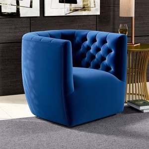 Nouvelle chaise pivotante Delaney en velours bleu foncé moderne - Durable et portable pour salon, chambre, salle à manger et hôtel - Product Image 1