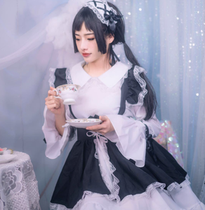 In <span class=keywords><strong>bianco</strong></span> <span class=keywords><strong>e</strong></span> <span class=keywords><strong>nero</strong></span> Gothic lolita costume della domestica di cosplay del vestito Lolita vestito gothic lolita dress - Product Image 1