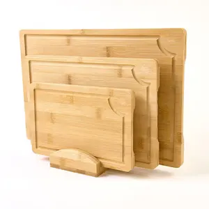 Eco-Friendly Wooden Boards Suppliers 3pcs Custom Logo Bamboo Cutting Board Chopping Blocks with Trays