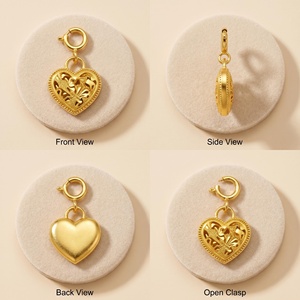 Pendentif Cœur en Or 18K/14K avec Fermoir à Ressort, Breloque Cœur Creux pour Bracelet et Collier, Bijoux Fins, Breloque DIY - Product Image 4