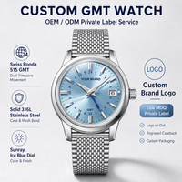 50 montres à quartz OEM pour hommes, GMT Pilot, haute précision, classiques, en acier inoxydable, avec marque privée, fabricant de montres-bracelets de ville