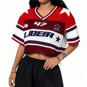 เสื้อฟุตบอลคอวีแขน3/4สำหรับผู้หญิงเสื้อฟุตบอลน่ารักดีไซน์ของคุณเองเสื้อครอปคอวีน้ำหนักเบา - Product Image 2