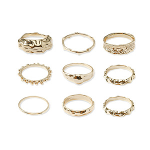 Ensemble de bijoux géométriques à la mode, plaqué or, alliage, bagues tendance pour femmes, 9 pièces, fabriqué en Chine, modèle JX313 - Product Image 3