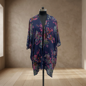 Floral Print Chiffon Kimono <b>Boho</b> Loose V-Neck Batwing Sleeve Asymmetrical Hem <b>Summer</b> Casual <b>Dress</b> - Product Image 4