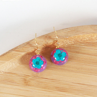 Anting Bunga Asli Resin Custom Berlapis Emas Stainless Steel Anting Bulat Bunga Kering