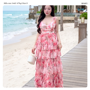 Vestido Maxi de Gasa Floral con Volantes para Mujer, Cuello en V, Sin Mangas, Tirantes Finos, Corte A, Cintura Imperio, Ideal para Vacaciones y Verano, Estilo Fluido - Product Image 4