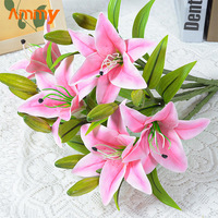 AM-AFK01 Ammy Fleurs Artificielles Petit Bouquet 1 Fleur 2 Boutons Mini Lys à Tige Unique Décoration Mariage Maison