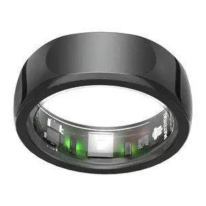 Advanced Wearable Device Black Titanium Smart Ring Wireless Charging Monitoring Physical Conditions Data From Your Finger
