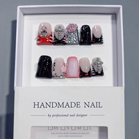 Faux Ongles Autocollants Faits Main Effet Plumes de Canard 10 Pièces Rouge Rayures Tigre Argent Croix Artistique Kit Ongles et Ongles d'Orteil Artificiels