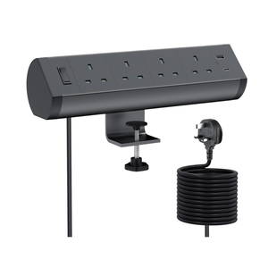 Nouvelle conception, prise électrique britannique à 4 voies avec USB, alliage d'aluminium, fixation par pince de bureau, prise de courant amovible, prise de table - Product Image 1