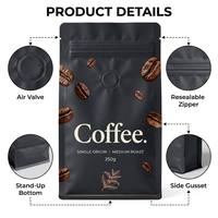 Bolsa de Empaque para Café con Fondo Plano, Sellado en Ocho Lados, Válvula y Cierre, Impresión Personalizada, para Granos Tostados de 250g y 500g