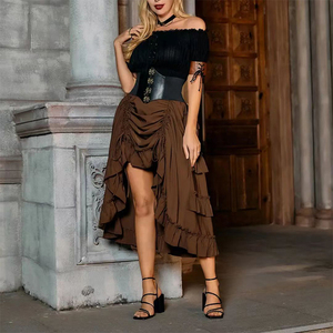 custom Length Adjustable high waist <b>skirt</b> Gothic Comfy <b>Elastic</b> Waist women's pleated <b>skirt</b> High-Low Punk <b>skirt</b> for women long - Product Image 1