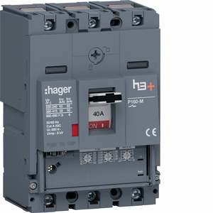 HMS040GC ปรับแต่งได้ด้วยเซอร์กิตเบรกเกอร์แบบหล่อขึ้นรูปของ Hagers รุ่น h3+ P160 LSnI 3P 50kA 40A - Product Image 1
