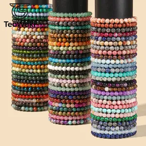 TeoWaki Gelang Elastis Manik-manik Batu Alam Bulat Pilihan Warna Beragam Perhiasan Fashion Harian Dapat Ditumpuk Hadiah Terbaik Liburan 19cm - Product Image 2